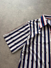Vintage 1990s Shirt Men’s Large White Blue Red Stripe Pointed Collar Retro