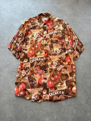 Vintage 1980s Shirt Men’s Large Brown Short Sleeve Long Fit Retro Festival