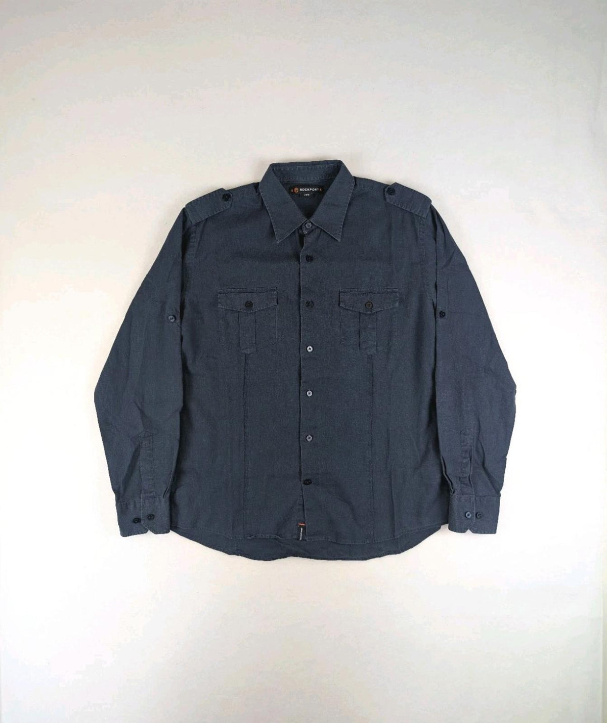 Rockport Shirt Mens Large Y2K Utility Button Up Long Sleeve Grey Casual