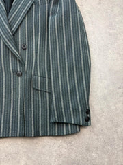 Jaeger Blazer Women’s 14 Vintage 1990s Wool Alpaca Striped Double Breasted