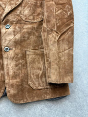 Vintage 1970s Suede Jacket Mens Medium Brown Tailored Blazer Western