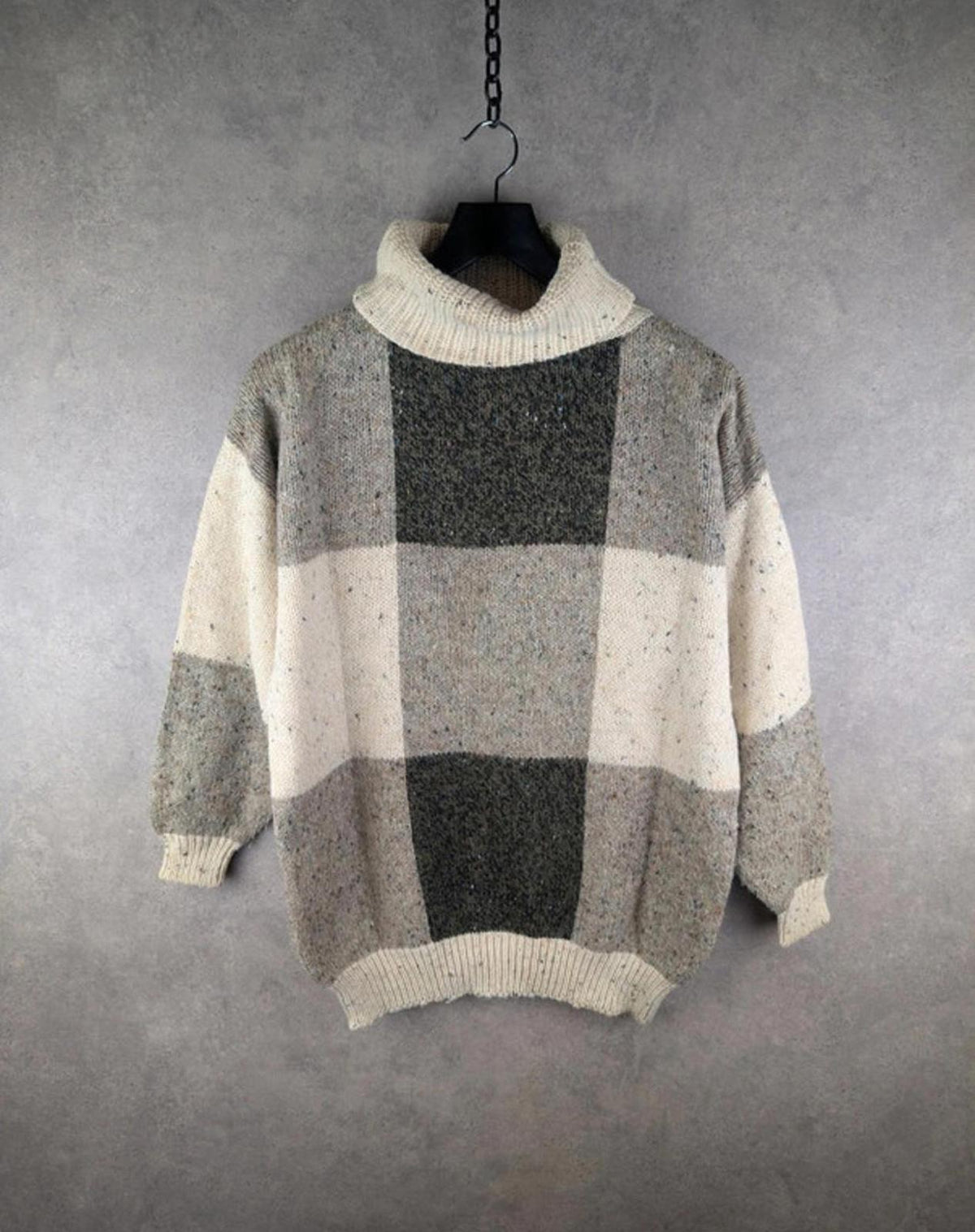 Vintage Knitted Jumper Womens Medium M Roll Neck Checked