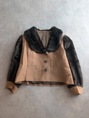 Vintage 1960s Jacket Women's Medium Brown Faux Fur Cropped Mod Retro