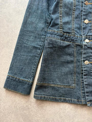 Y2K Denim Mini Dress Women’s Extra Small Blue Button Front Fitted Long Sleeve