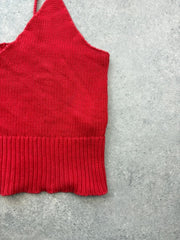 Y2K Crop Top Womens Small Red Knitted Cotton Cami Festival Boho