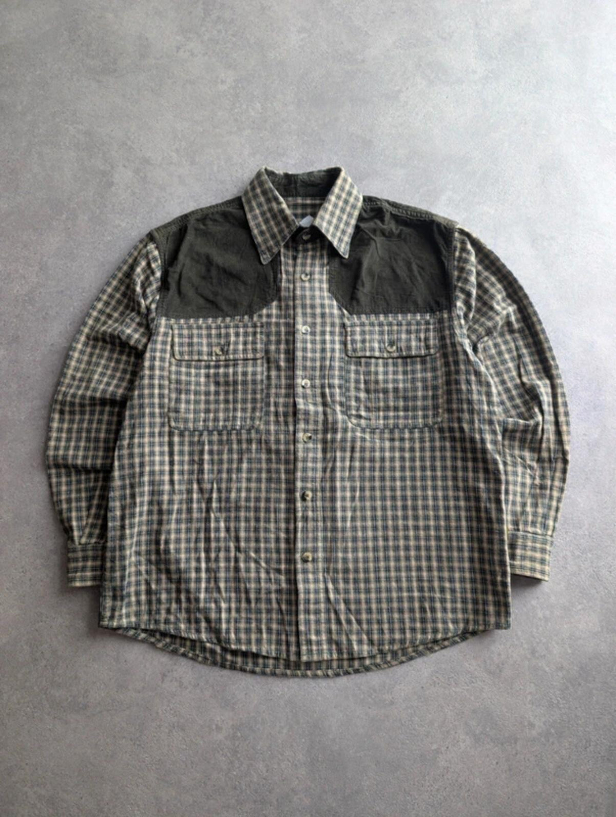 Vient Shirt Men's Medium Green Check Cotton Country Hunting Outdoor