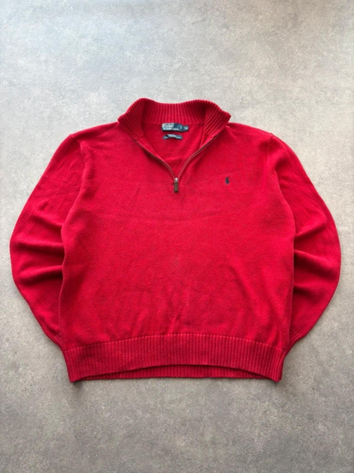 Polo Ralph Lauren Jumper Men’s XL Red Quarter Zip Cotton Pullover Casual
