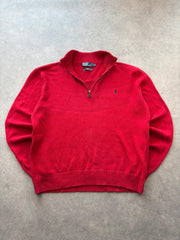 Polo Ralph Lauren Jumper Men’s XL Red Quarter Zip Cotton Pullover Casual