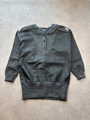 Vintage 1980s Leather Jumper Womens XL Black Metallic Baggy Elasticated Retro