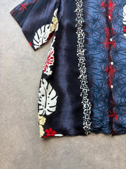 Hawaiian Shirt Men’s Large Thai Silk Black Red Floral Tropical Holiday Festival