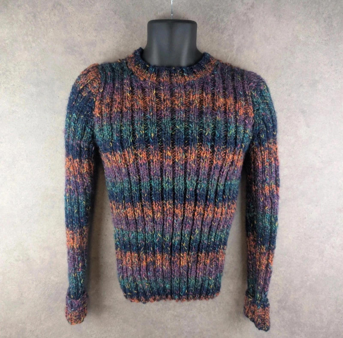 Hand Knitted Jumper Womens Extra Small XS Multicoloured Knitted Pullover