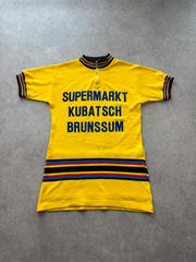 Vintage 1980s Cycling Jersey Men’s Medium Yellow Retro Race Bicycle Sports Top