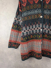 Jacquard Cardigan Womens XL Extra Large Wool Vintage Made in France