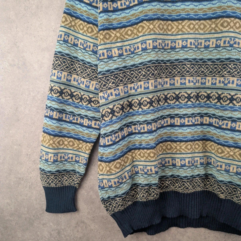 Les Jacuelines Jumper Mens Large L Knitted Vintage Cotton Multicoloured
