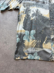 Vintage 1990s Hawaiian Shirt Men’s XL Grey Beach Holiday Tropical