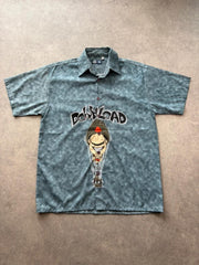 Y2K Shirt Men’s Medium Grey Graphic Short Sleeve Button Up Skater Streetwear