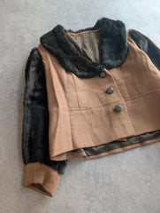 Vintage 1960s Jacket Women's Medium Brown Faux Fur Cropped Mod Retro