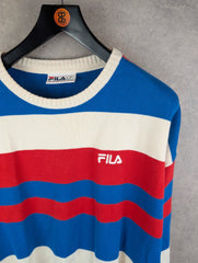 Fila Jumper Mens 2XL XXL Blue/Red Knitted Pullover Stripped Cotton