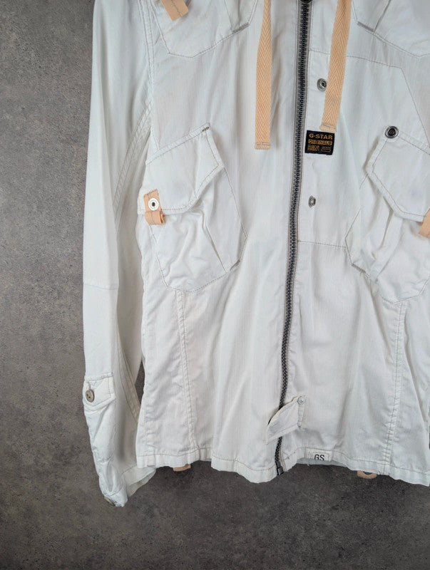 G-Star Jacket Womens Small S White Hooded Full Zip Gorpcore