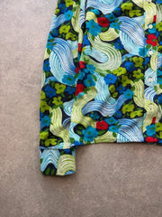 Vintage 1970s Blouse Womens Medium Floral Psychedelic Long Sleeve Retro Mod