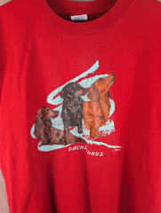 Jerzees Dog Print T-Shirt Mens M Medium Red Dachshund