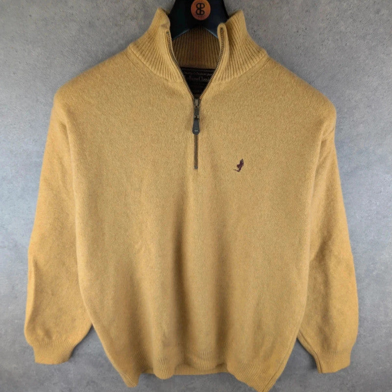 Marlborough Classics Jumper Mens Large L Mustard Knitted Quarter Zip