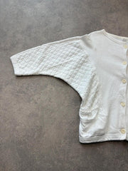Vintage 1980s Cardigan Women’s Large White Batwing Cropped Retro Knit