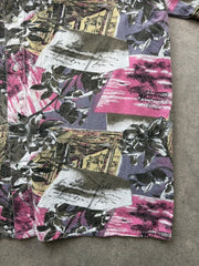 Vintage 1990s Hawaiian Shirt Men’s XL Pink Floral Short Sleeve Cotton Festival