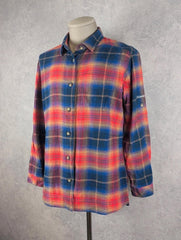 Columbia Shirt Men's Large Red Blue Check Flannel Outdoor