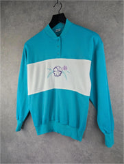 Jitex Jumper Womens Large L Blue Vintage 80s Floral Sweatshirt