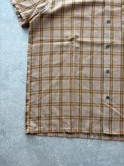 Vintage 1970s Shirt Men’s Large Brown Check Short Sleeve Button Up Dagger Collar