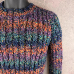 Hand Knitted Jumper Womens Extra Small XS Multicoloured Knitted Pullover