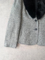 Bhs Vintage Y2K Blazer Jacket Women’s 14 Grey Faux Fur Collar Smart Formal