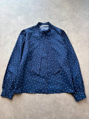 Vintage 1980’s Blouse Women’s XXL Navy Polka Dot Vintage Secretary Pussy Bow