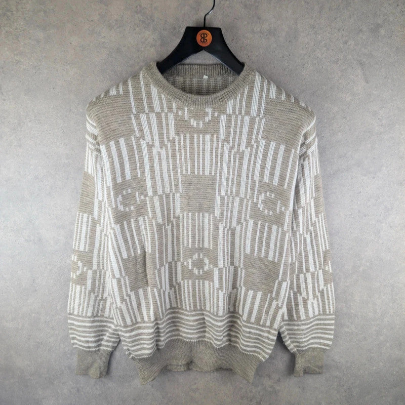 Vintage Jumper Mens Large L Grey Knitted Pullover Cotton