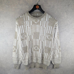 Vintage Jumper Mens Large L Grey Knitted Pullover Cotton
