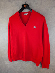 Lacoste Jumper Mens L Large Red Vintage 90s Pullover Wool