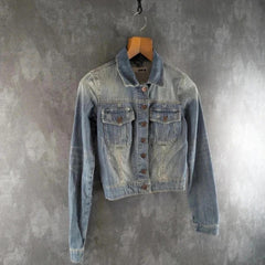 Moto Jacket Womens XS Extra Small Blue Denim Y2K
