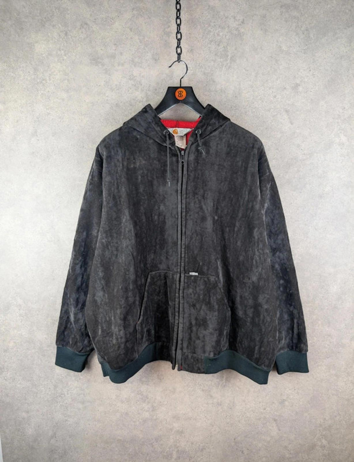 Carhartt Jacket Mens XXL 2XL Vintage 80s Black Velour Hoodie Full Zip