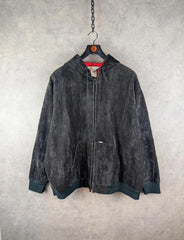 Carhartt Jacket Mens XXL 2XL Vintage 80s Black Velour Hoodie Full Zip