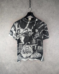 Vintage Fantasy Beatles T-Shirt Mens Large L All Over Print Black/White