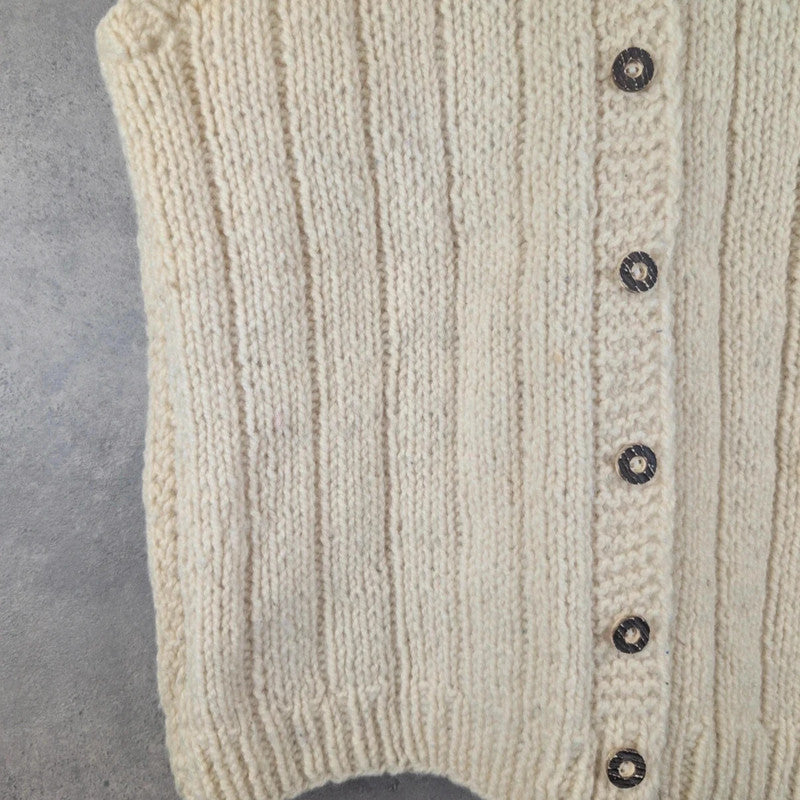 Hand Knitted Jumper Womens Medium M Cream Cardigan Waistcoat Button Up Vintage Icelandic