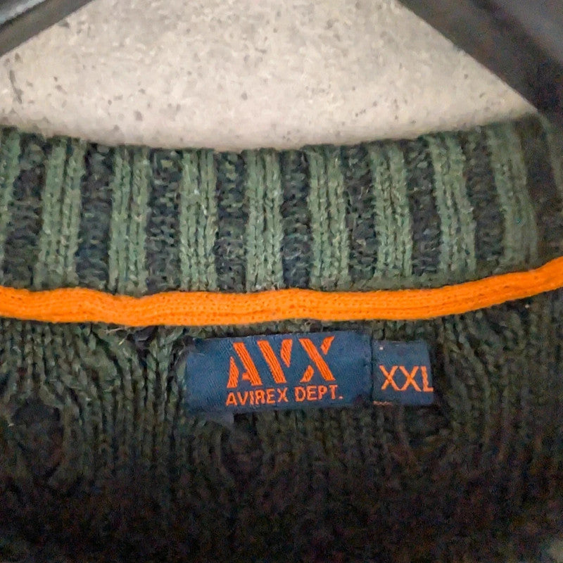 Avirex Jumper Mens Large L Green Knitted Pullover