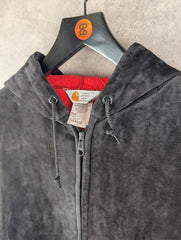 Carhartt Jacket Mens XXL 2XL Vintage 80s Black Velour Hoodie Full Zip