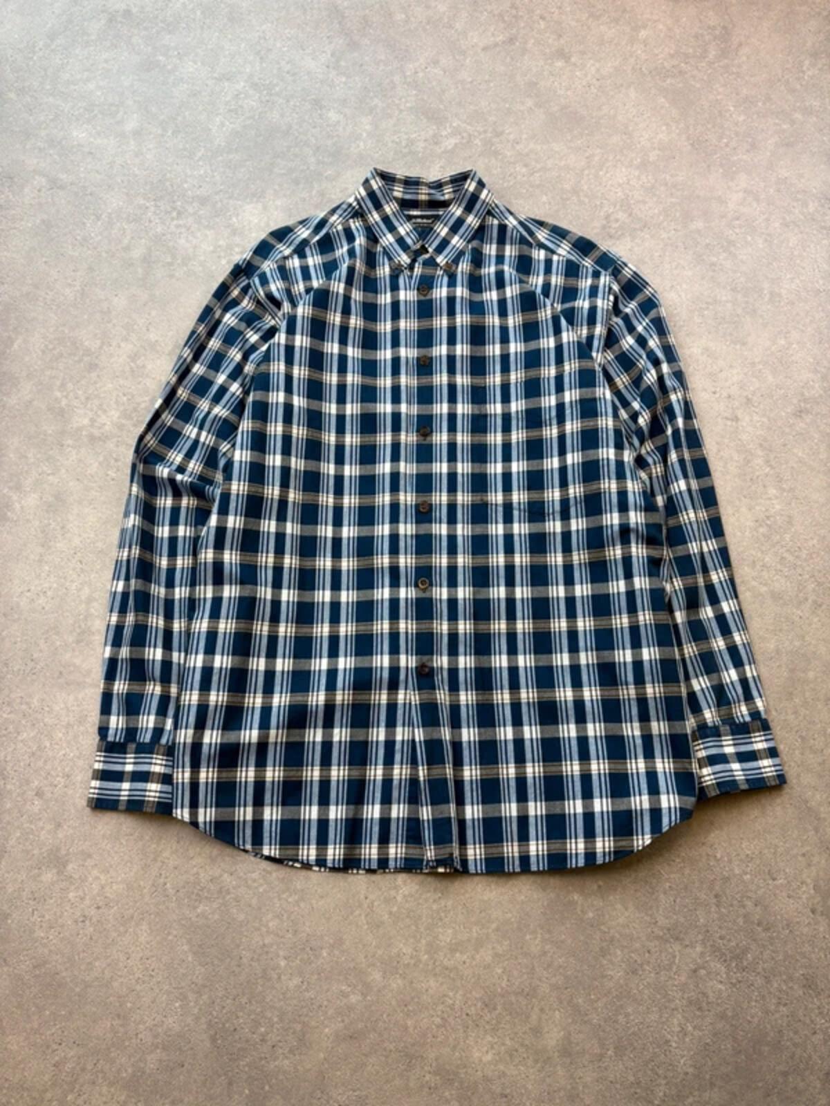 St Michael Shirt Men’s Medium Blue Check Vintage 1990s Long Sleeve Button Up