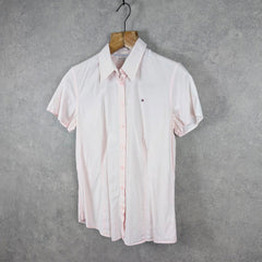 Tommy Hilfiger Shirt Womens Blouse Size 10 Pink Short Sleeve Logo