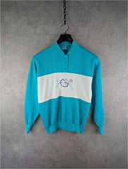 Jitex Jumper Womens Large L Blue Vintage 80s Floral Sweatshirt