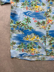 Vintage Hawaiian Shirt Men’s Medium Blue Tropical Palm Tree Holiday Summer