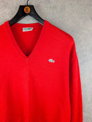 Lacoste Jumper Mens L Large Red Vintage 90s Pullover Wool