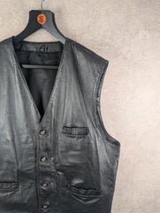 Vintage Leather Waistcoat Mens XXL 2XL Black Biker